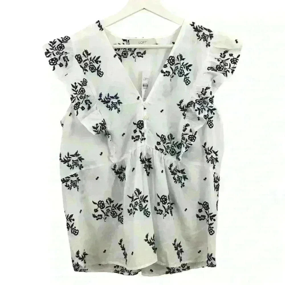 NEW Loft Women’s Floral Eyelet Ruffle Peplum Top Size M